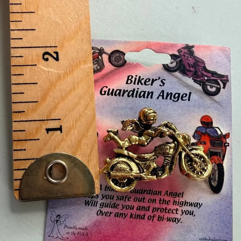Vintage 1999 Cathedral Art Biker Guardian Angel Motorcycle Lapel Pin USA Rider